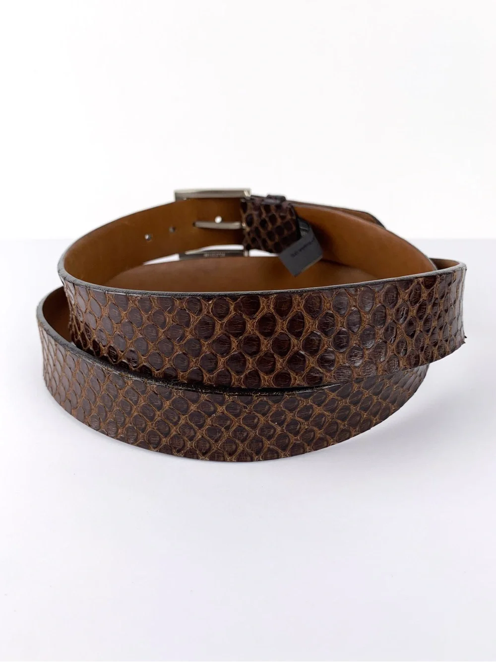 Genuine anaconda snakeskin belt by Trafalgar Luxe brown with brass buckle sz 42
